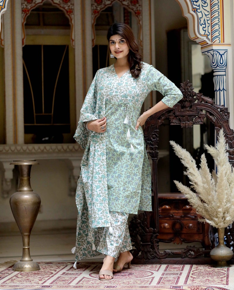 Miravan Floral Angarkha Kurta Set for Women - Image 3